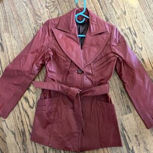 Vintage Red Leather Jacket with belt - Fits XS-S